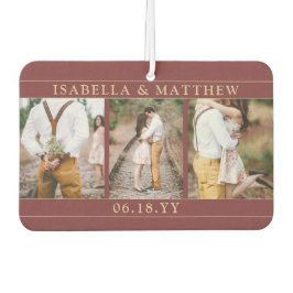 ４枚の写真を使った結婚式のコラージュ　ワインレッド＆ゴールドハート カーエアーフレッシュナー