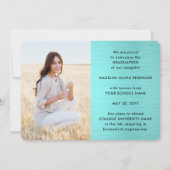 ４枚　写真　ブラシ　ターコイズブルー　ブラック　シンプル　卒業 案内状 (裏面)