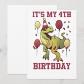 ４歳の恐竜の誕生日パーティー　男の子４人 招待状 (正面/裏面)