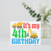 4歳の男の子の誕生日 建設車両 ポストカード (スタンド正面)