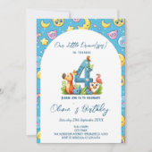 ４歳の誕生日おとぎ話かわいいイラストパーティ 招待状 (正面)