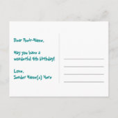 ４歳の誕生日おめでとう！楽しい星の模様、虹４、名前入り ポストカード (裏面)