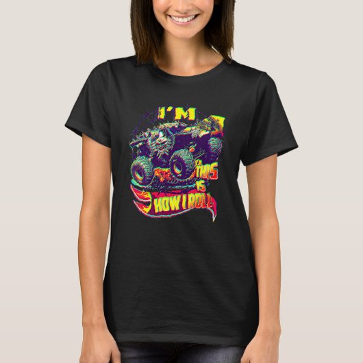 4歳の誕生日 モンスタートラック 男の子 4歳児用 Tシャツ (正面)