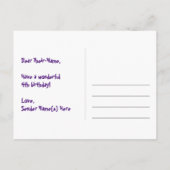 ４歳の誕生日：楽しいハート柄、虹色の４ ポストカード (裏面)