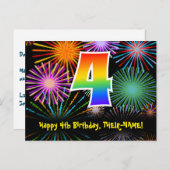 ４歳の誕生日 -楽しい花火模様＋虹４ ポストカード (正面/裏面)