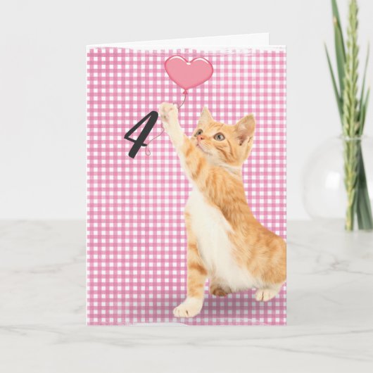 4歳の誕生日 縞模様の猫 カード (正面)