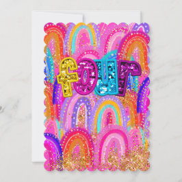 ４歳の誕生日　虹色のスパンコール サンキューカード