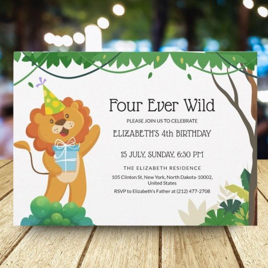 4歳児 ライオンの誕生日パーティ 招待状