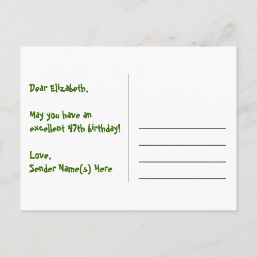 ４７歳の誕生日おめでとう：楽しいスター柄、虹４７、名前 ポストカード (裏面)