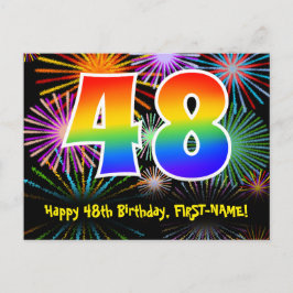 48歳の誕生日 – 楽しい花火模様 + レインボー48 ポストカード