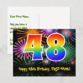 ４８歳の誕生日 – 楽しい花火模様 + レインボー４８ ポストカード (正面/裏面)