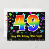 49歳の誕生日おめでとう:楽しいスターパターン、虹49、名前 ポストカード (正面/裏面)