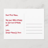 ４９歳の誕生日：ピンクのストライプとハート、レインボー４９ ポストカード (裏面)