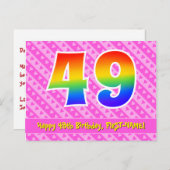 ４９歳の誕生日：ピンクのストライプとハート、虹４９ ポストカード (正面/裏面)