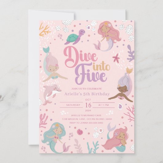 5つのマーメイドの招待状 - ピンクの少女5 招待状 (正面)