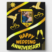 ５周年おめでとう ブラック＆ゴールド モダン フォトプラーク (正面)