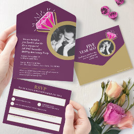 ５周年結婚記念パーティー ピンクツアマリン オールインワン招待状