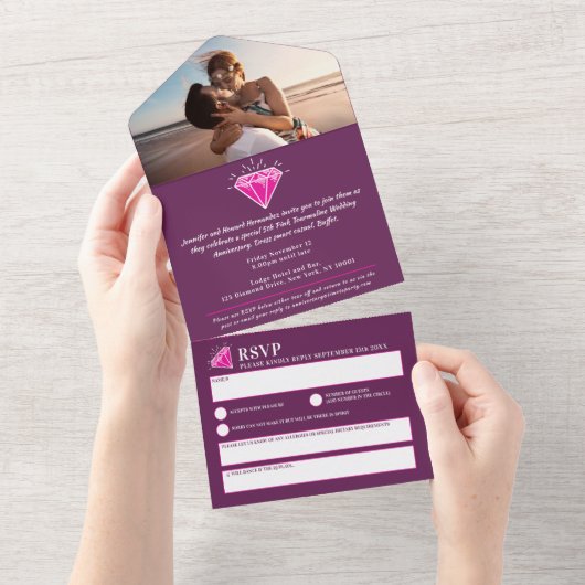 ５周年結婚記念日パーティー ピンクツアーマリン宝石 オールインワン招待状 (貼ってはがせる)