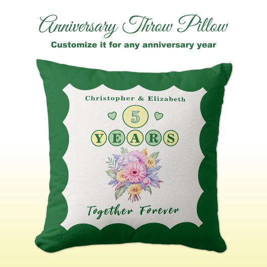 ５周年 ネーム ゲルバー 花 緑 クッション