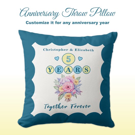 ５周年 ネーム ゲルバー 花 青 クッション