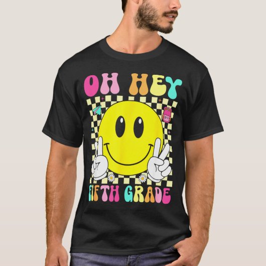 5年生レトロ笑顔の顔 初日の学校再開 Tシャツ (正面)