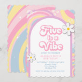 ５才はGroovyなVibes、レトロカラーコレクションです 招待状 (正面/裏面)