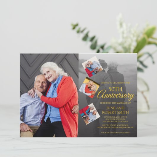 ５枚の写真５０周年ゴールデンウェディングアニバーサリー 招待状 (スタンド正面)