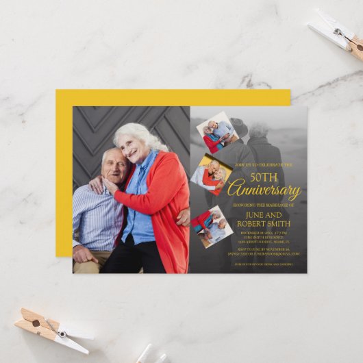 ５枚の写真５０周年ゴールデンウェディングアニバーサリー 招待状 (正面/裏面インサイチュ)