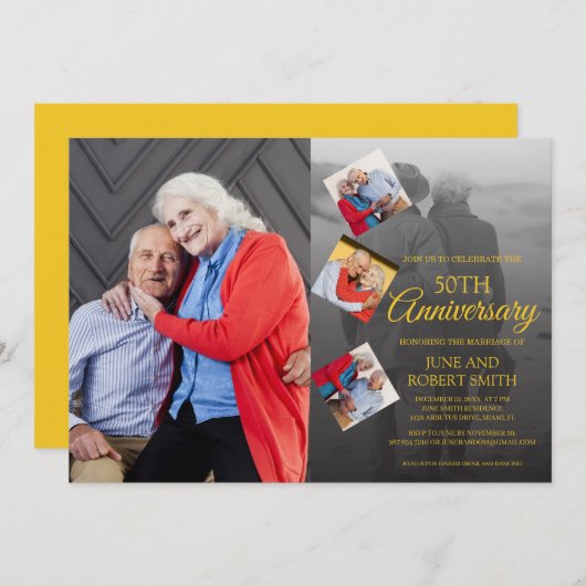 ５枚の写真５０周年ゴールデンウェディングアニバーサリー 招待状 (正面/裏面)