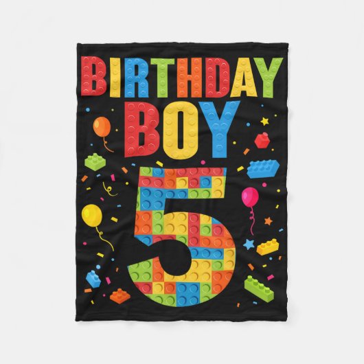 5歳の誕生日おめでとう!ビルディングブロック 5歳誕生日 フリースブランケット (正面)