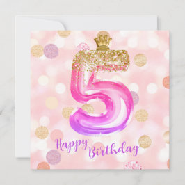 5歳の誕生日おめでとう!ピンクパープルゴールドの特別なカード カード