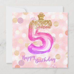 5歳の誕生日おめでとう!ピンクパープルゴールドの特別なカード カード