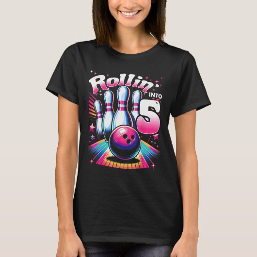 5歳の誕生日おめでとう ボウリング バースデーパーティ Tシャツ (正面)