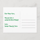 ５歳の誕生日おめでとう：楽しいスターパターン、虹５、名前 ポストカード (裏面)