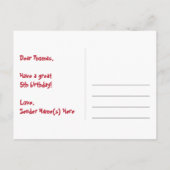 ５歳の誕生日おめでとう！楽しい花火柄＋虹色の５ ポストカード (裏面)