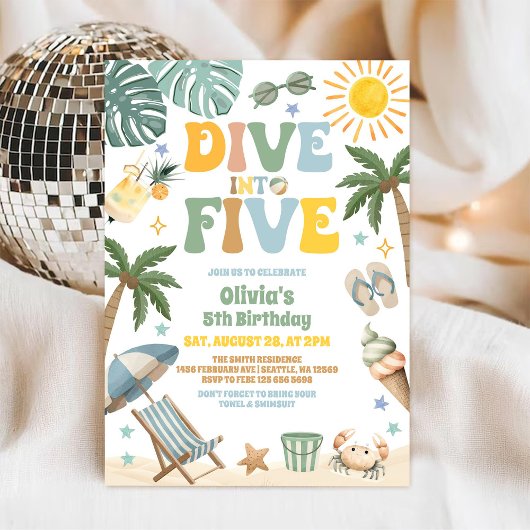 5歳の誕生日 サマー ビーチ パーティー 招待状