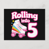 5歳の誕生日 ローラースケートでお祝い!5才になってスケートデビュー ポストカード (正面)