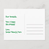 5歳の誕生日:楽しいハート柄、虹色の5 ポストカード (裏面)