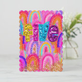 ５歳の誕生日　虹色のスパンコール サンキューカード (スタンド正面)