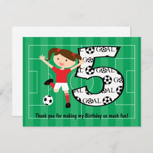 ５歳の誕生日 赤と白のサッカーガール１ ポストカード (正面/裏面)