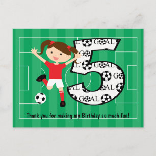 5歳の誕生日 赤と白のサッカーガール1 ポストカード