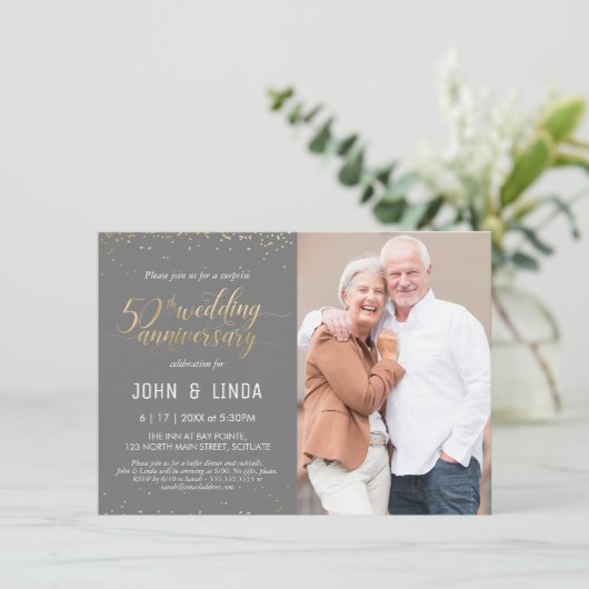 ５０周年結婚記念日のサプライズパーティ（写真付き） 招待状 (スタンド正面)