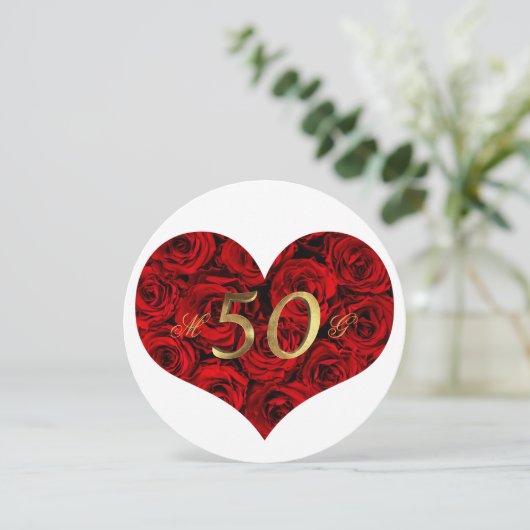 ５０周年結婚記念日の赤いバラのハートエレガントＩ 招待状 (スタンド正面)