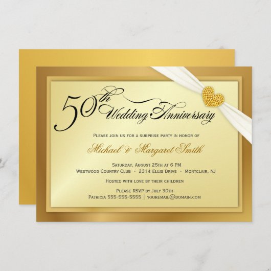 ５０周年結婚記念日サプライズパーティーご招待 招待状 (正面/裏面)