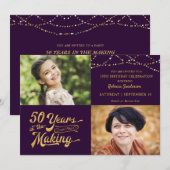 ５０年越しの  準備の末の  ストリングライトの誕生日 招待状 (正面/裏面)