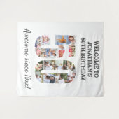 ５０歳の誕生日パーティー写真コラージュ背景 タペストリー (正面(横))