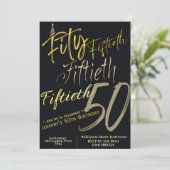 ５０歳の誕生日 現代のゴールド ブラック 招待状 (スタンド正面)