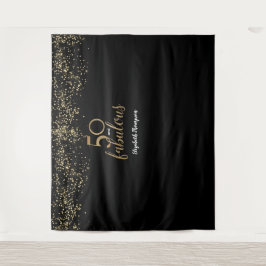５０歳＆ファビュラス　お誕生日おめでとう　ブラックゴールド　パーソナライズド タペストリー