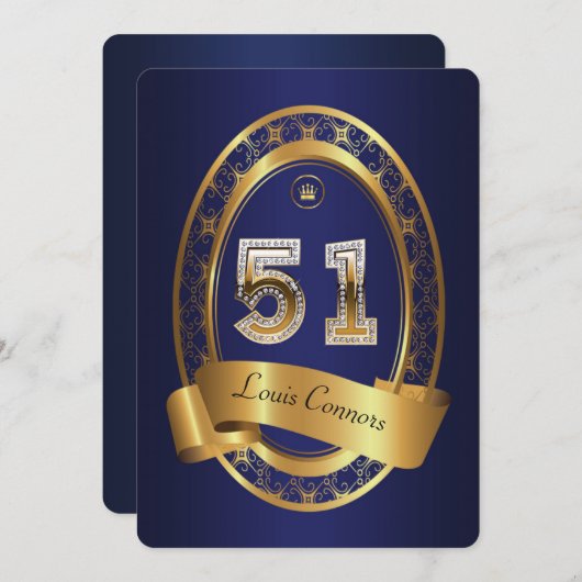 ５１歳の誕生日パーティー　女性と男性　エレガントな色 招待状 (正面/裏面)