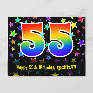 55歳の誕生日おめでとう:楽しいスターパターン、虹55、名前 ポストカード